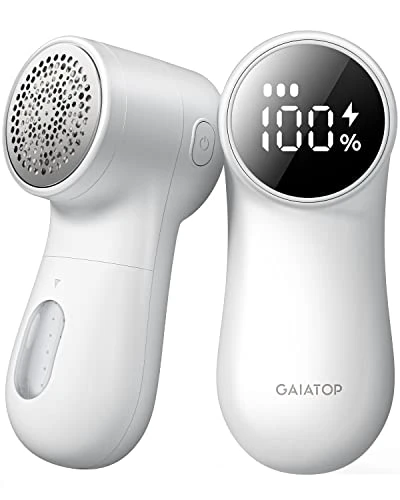 GAIATOP Rasoir à Tissu Rechargeable, défuzzeur de Pull, Affichage numérique Intelligent, Anti-Peluches, Peluches, pilules, Pompons, pour vêtements et Meubles - Blanc(1 Paquet)