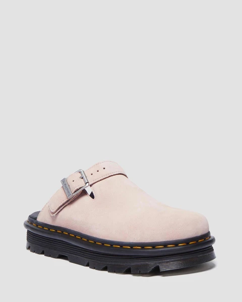 Mules plateformes Zebzag en daim à brides en Rose Poudré | Dr. Martens