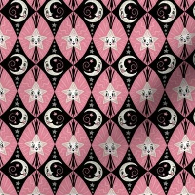 Mini Black Diamond Crescent Moons and Fabric | Spoonflower