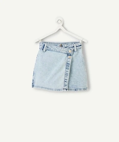 Jupe-short fille denim clair délavé