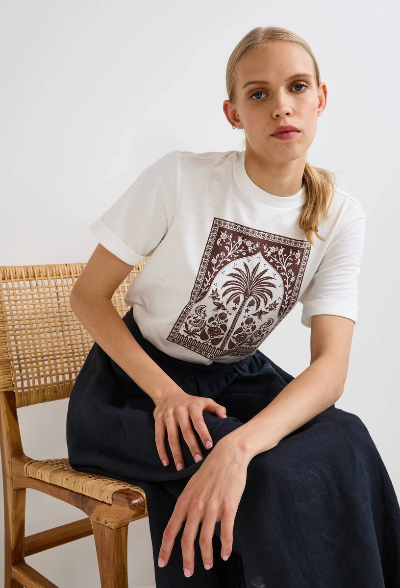T-shirt à manches revers et imprimé, en coton BIO