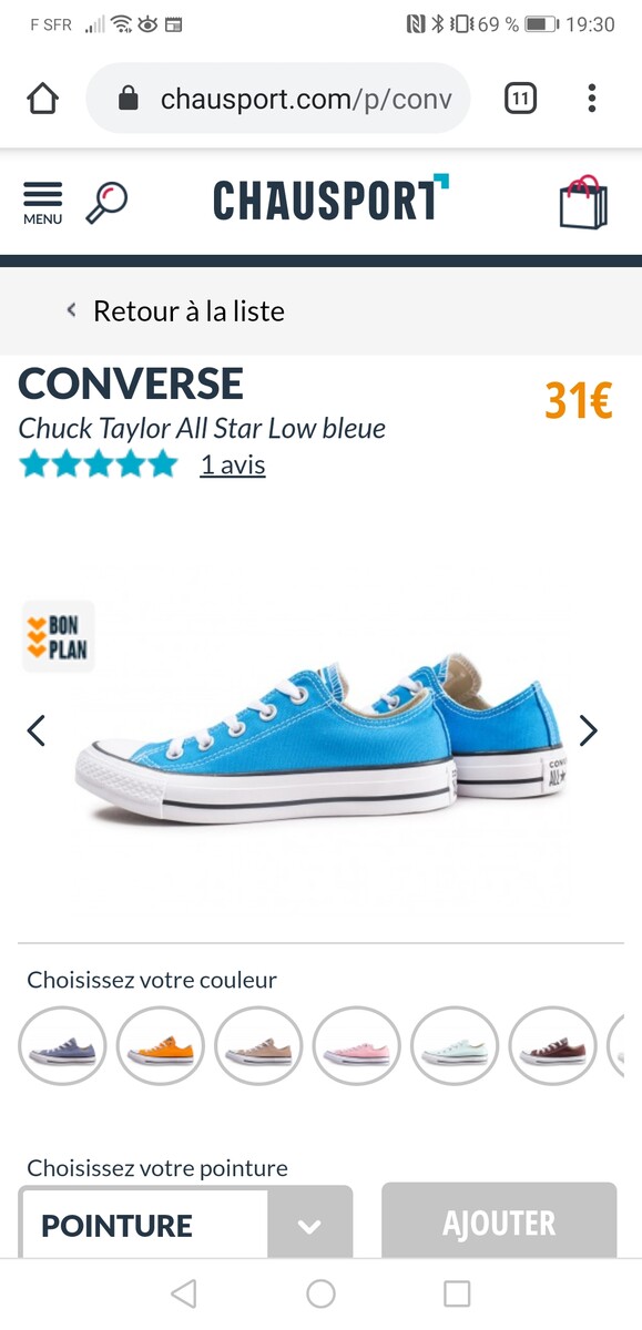 Converse basse turquoise en 37