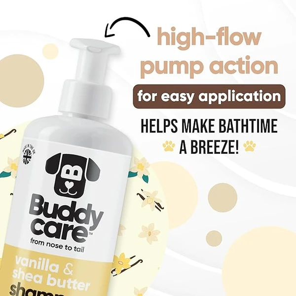 Shampooing à la Vanille et au Beurre de karité par Buddycare - Shampooing hydratant pour Chiens - Parfum Frais - avec de l'aloe Vera et de la provitamine B5 (500ml)