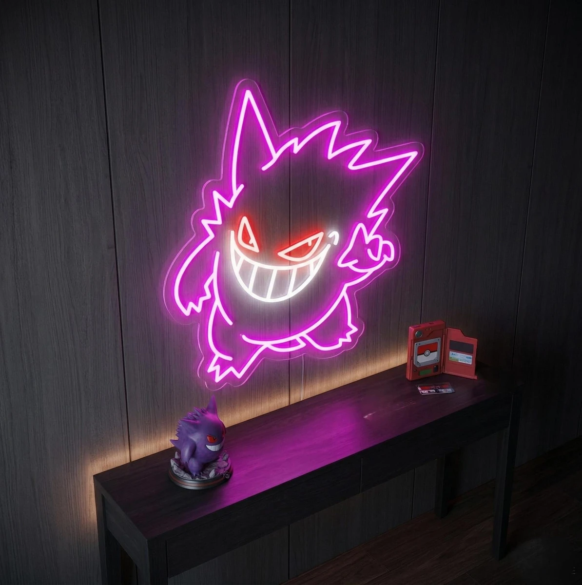 Néon Ectoplasma | Enseigne Lumineuse Pokémon Gengar | Décoration Murale Chambre Gamer Setup Streaming Cadeau Geek Manga