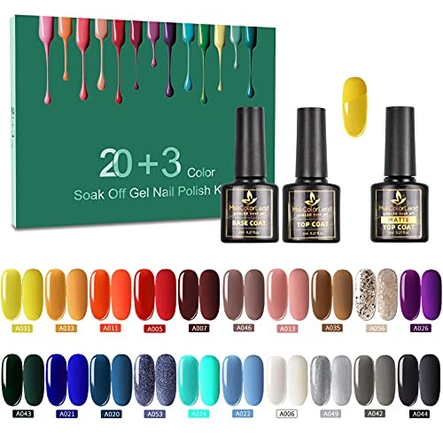 SINZONeu Vernis Semi Permanent -23 Vernis Manucure Nail Art Lot Vernis à Ongles Vernis Gel UV LED Nail Polish Soak Off 20 Couleurs Populaire, Base et Top Coat, Matt Top Coat, 8ml