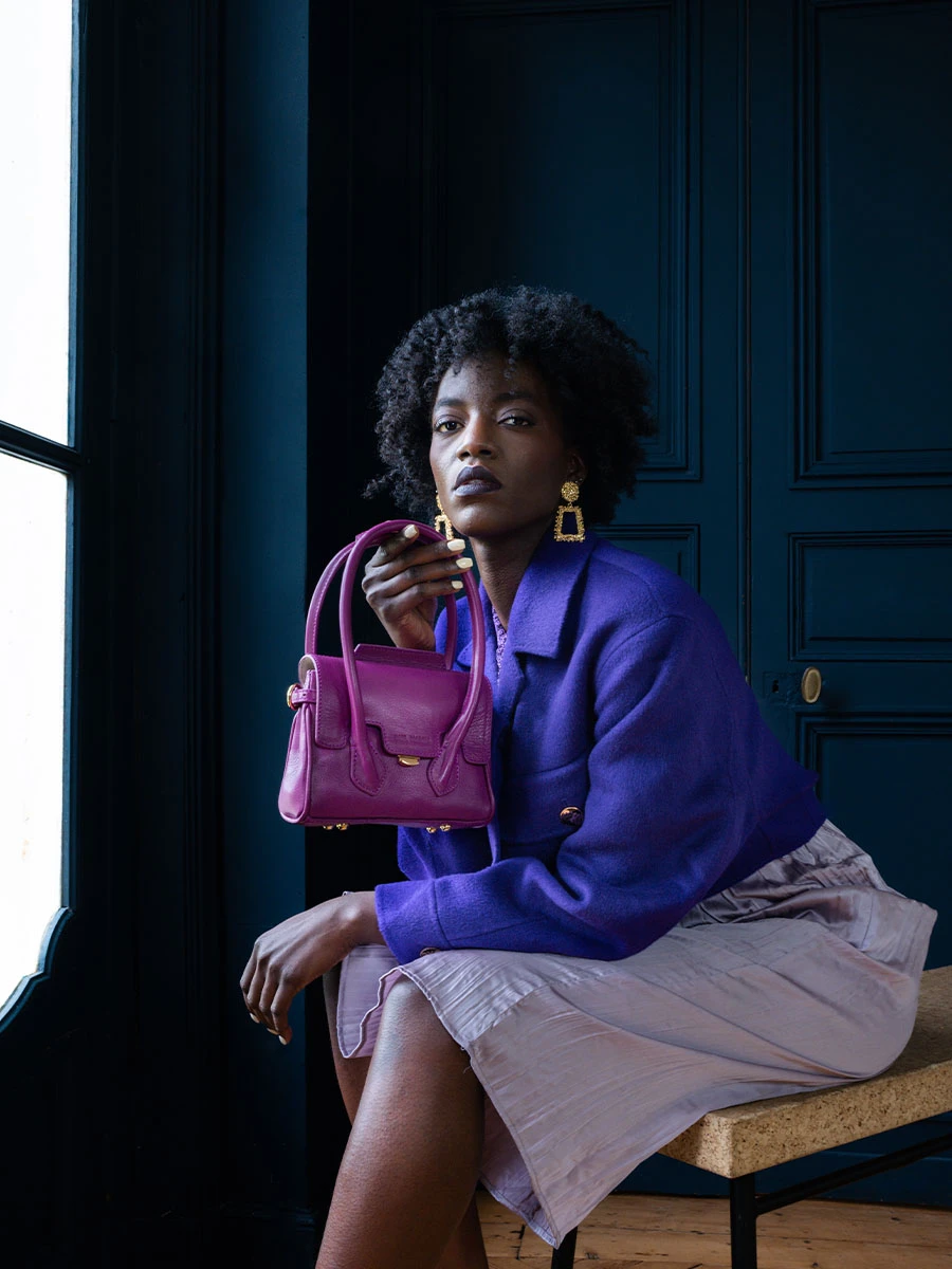 Colette XS Art Déco Zinzolin - mini sac à main cuir violet femme | PAUL MARIUS