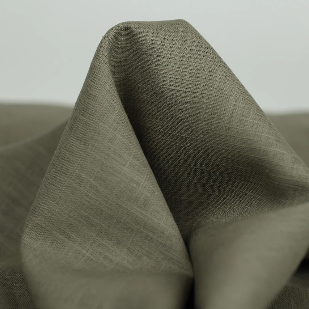 Tissu 100% lin lavé - kaki | Pour couture de vêtements écologiques de poids léger à moyen