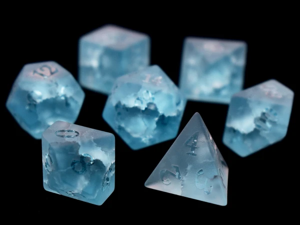 Raised Light Blue Blast Glass Dice, Red Dungeon And Dragon Dice Set, D&D Dice, Frosted Lightning Zircon, RPG, Tabletop Dice, Dice Rock