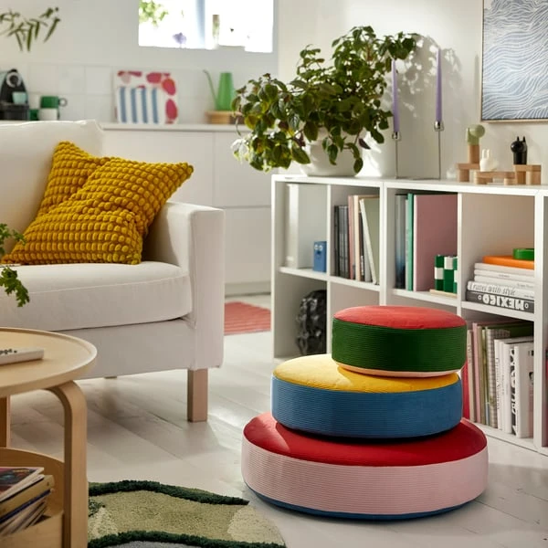 GREJSIMOJS Coussin de sol, 3 pièces - empilable/multicolore