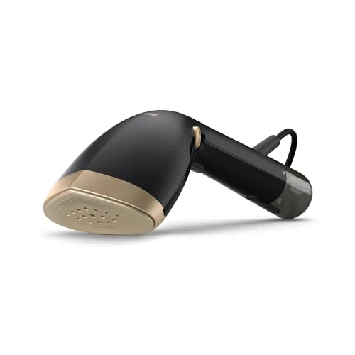 Philips Défroisseur à Main Série 7000 - Steamer 1500W, Vapeur 28g/min, Technologie OptimalTemp, Semelle Métal, Réservoir 100 &amp; 200ml, prêt en 30 sec, Gants &amp; Tapis, Léger 865g, Noir (STH7060/80)