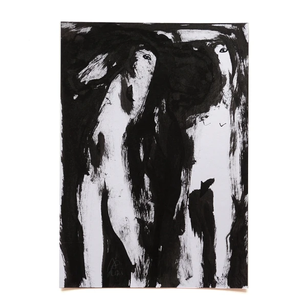 ORIGINAL ink drawing, 17.5/25 cm (6.9/9.8&quot;), man and woman, male and female figure/ nude, abstract minimalistic figure drawing on cardboard
