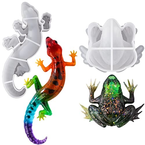 LET'S RESIN Lot de 2 moules en résine époxy en forme d'animal avec formes réalistes de grenouille et de lézard, moules en silicone 3D réalistes pour résine époxy, mur, bureau, armoires