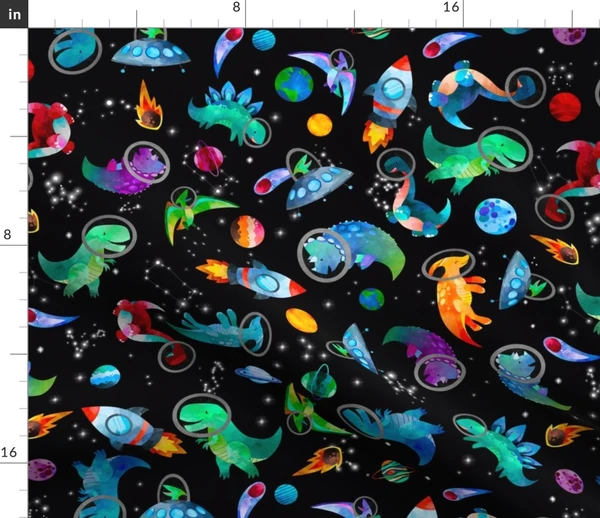 Medium - Watercolor Dinosaur Astronauts Fabric | Spoonflower