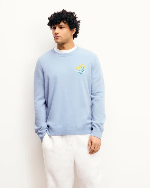 Pull Col Rond Fleurs (S25 / HOMME / Grey Blue)