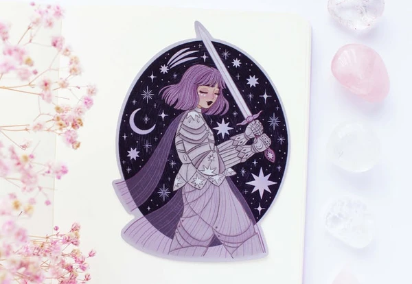 Le chevalier et son épée en vinyle mat imperméable | Sticker journal, agenda, sticker sorcière, magique, sorcière, conte de fées