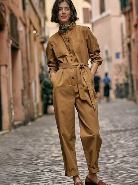 Combinaison-pantalon col froufrou femme
