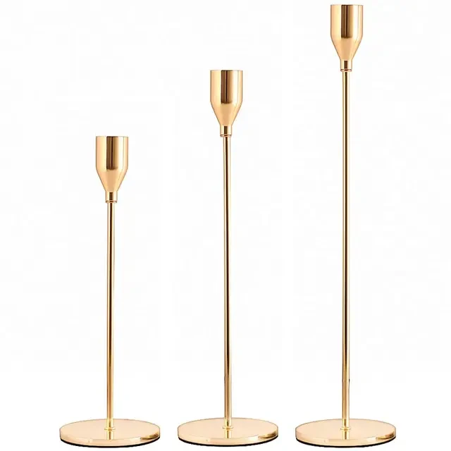 Bougeoirs dorés en métal de style chinois, décoration de mariage simple, décor de salon de fête de bar, décor à la maison, ci-après, ensemble de 3 pièces - AliExpress