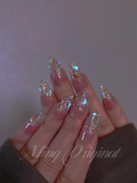 Ongles réutilisables à paillettes Aurora, faux ongles en gel fait main, effet ombré, jelly nails