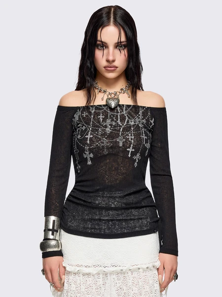 Rosary Off-Shoulder Top