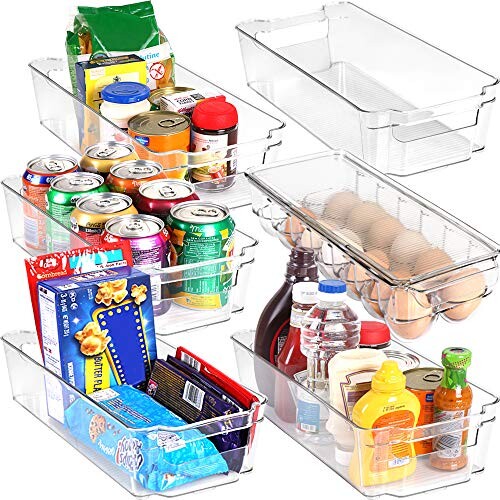 KICHLY - Ensemble de 6 Bacs de Rangement (1 bac à oeufs et 5 bacs de rangement) - Boîte de Rangement pour le réfrigérateur, la cuisine, le garde-manger, les armoires et les comptoirs (Transparents)