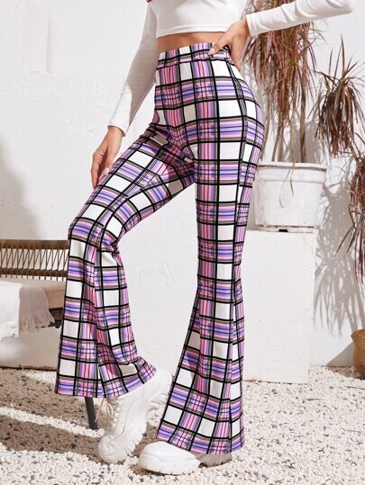 Pantalon bootcut à carreaux