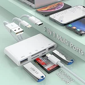 MTAKYA | Multi 5-in-1 Lightning+Type C+USB A Card Reader for iPhone/iPad/Android/Mac Book/Computer/Tablet/Camera/Hard Disk/Flash Drive,OTG Memory Adapter for SD/Micro SD/SDHC/SDXC/MMC—MFI