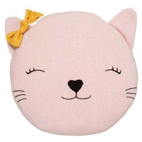 Coussin Déco Enfant "Chat" 27cm Rose