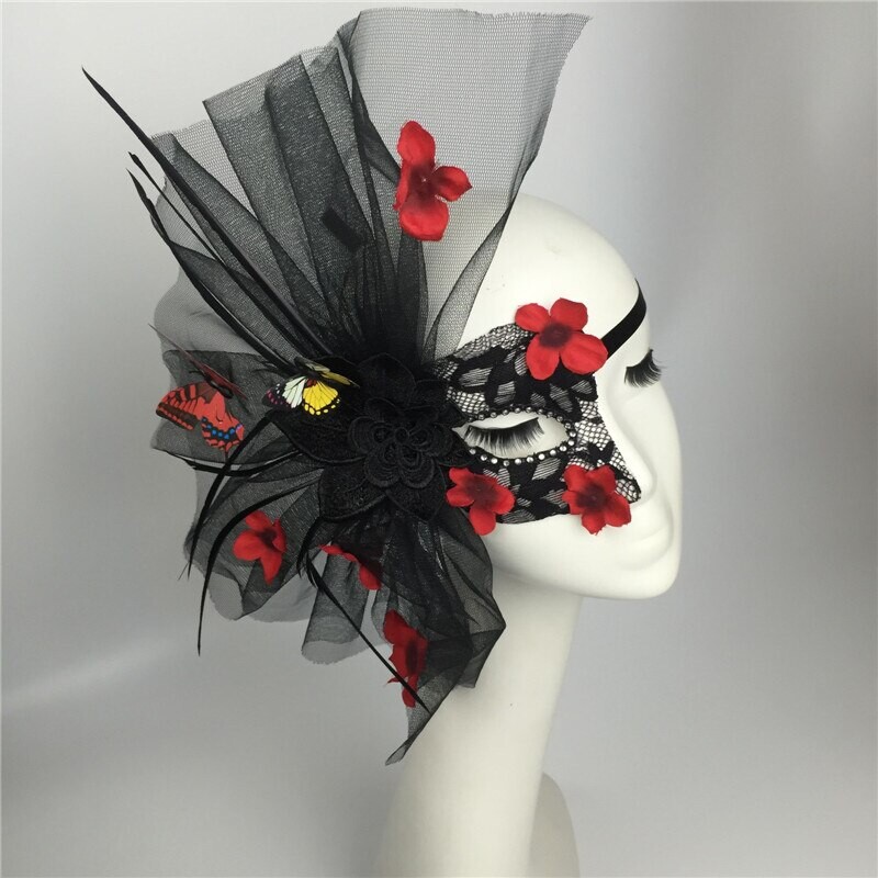 Masque noir en dentelle à fleurs Lolita, couverture faciale papillon pour Halloween Cosplay, masque de fête en Club pour fille, modèle de Performance sur scène, accessoire