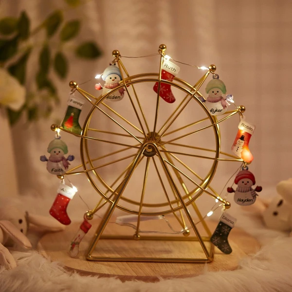 Grande roue personnalisée bonhomme de neige/Veilleuse nom personnalisé/Veilleuse bonhomme de neige de Noël/Cadeau de Noël/Décor de fête de Noël/Cadeau de famille
