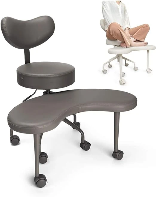 Chaise avec pieds croisés, support lombaire et tabouret réglable - Design ergonomique pour de multiples positions assises
