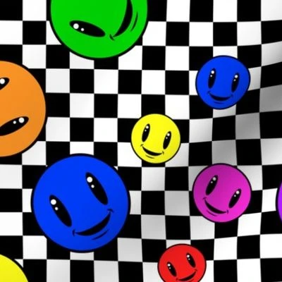Y2K Clowncore Neon Smiling Rainbow Happy Fabric | Spoonflower