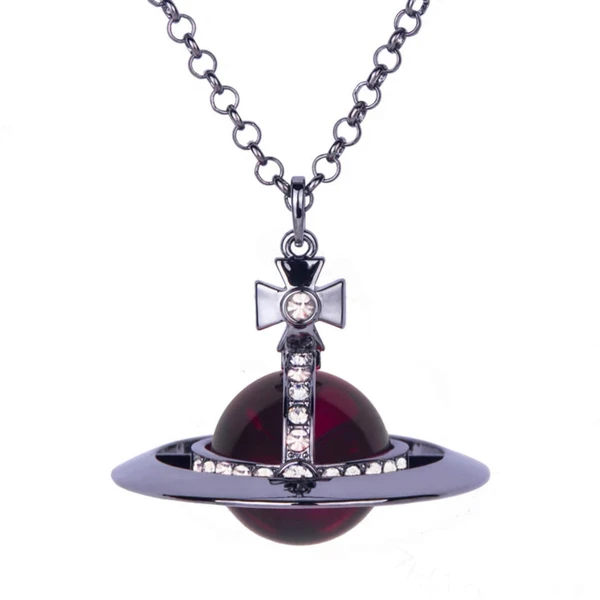 30mm ORB Classic Saturn Pendant Necklace Black Grape Purple (with box)