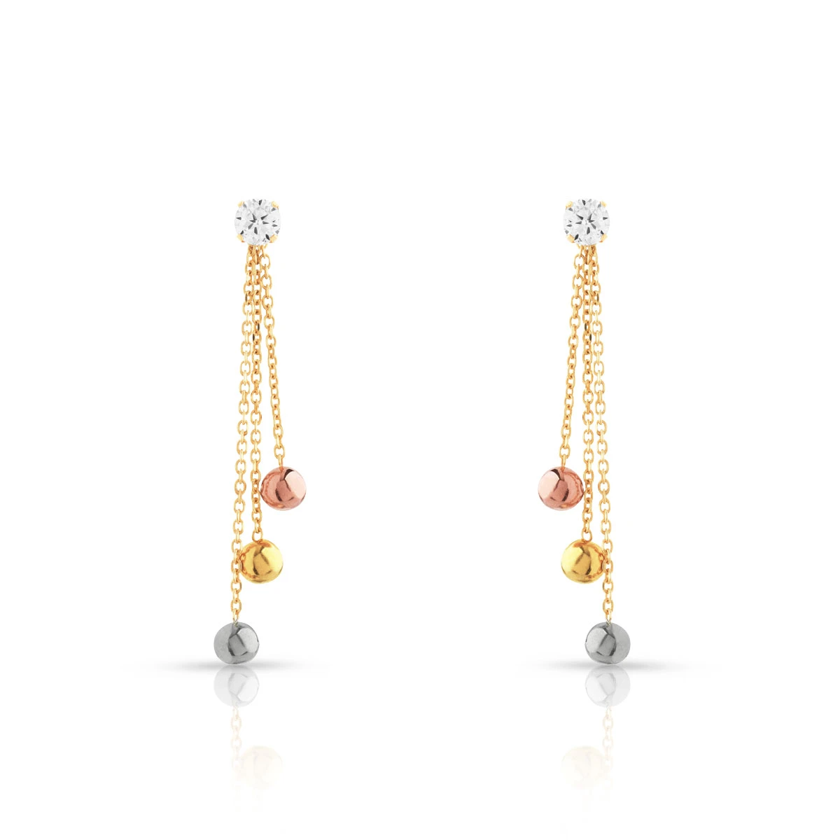 Boucles d'oreilles 3 ors 750 pendants boules zirconias | MATY