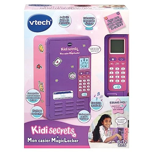 VTech - KidiSecrets, Mon Casier MagicLocker Violet et Rose, Coffre-Fort Secret avec Code, Enceinte, Jeux, Réveil, Boîte à Trésors à Personnaliser, Cadeau Enfant de 6 à 12 Ans - Contenu en Français