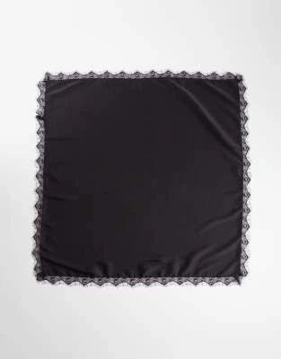 ASOS DESIGN - Foulard de taille moyenne avec bordure en dentelle - Noir