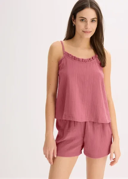 Pyjashort en gaze de coton douce avec top à fines bretelles