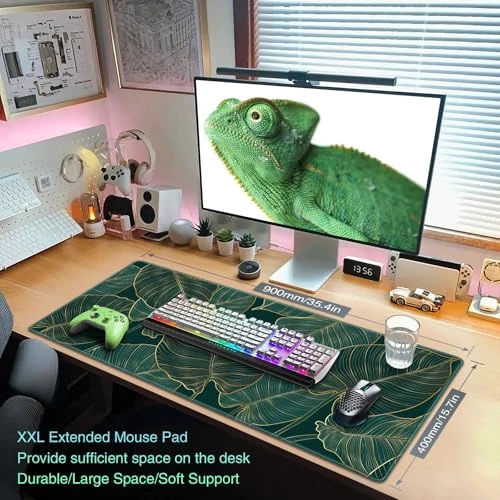 Tapis de Souris Gamer, 900 x 400mm XXL Tapis Souris Gaming Grand, Tapis Bureau Antidérapant Étanche, sous Main Souris à Bords Cousus pour Gamer, Ordinateur, PC