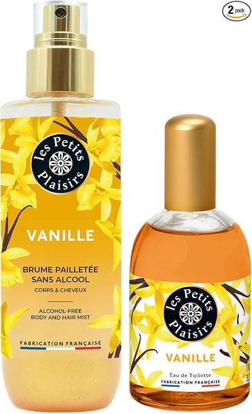 Les Petits Plaisirs - Set Vanilla Glitter Fragrance Mist + Vanilla Eau de Toilette Made in France, Mist 200ml, Eau de Toilette 110ml