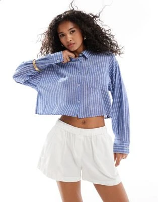 ASOS DESIGN - Chemise courte en tissu rayé naturel avec détail croisé au dos