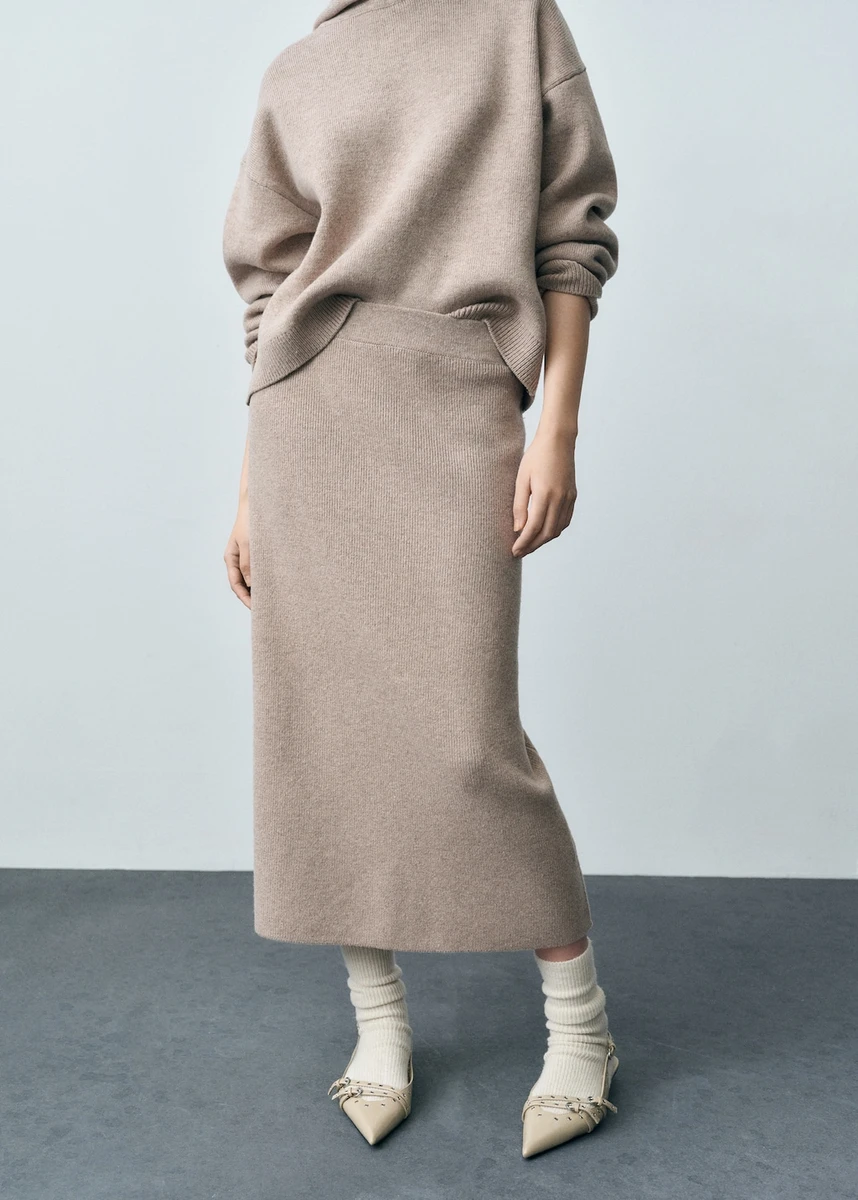 Jupe midi laine mélangée - Femme | MANGO France métropolitaine