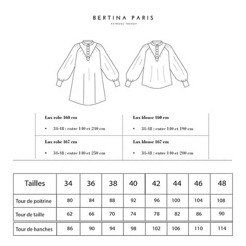 PATRON DE COUTURE PDF BLOUSE ET ROBE CHEMISE LUX