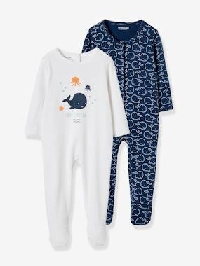 Lot de 2 pyjamas bébé en pur coton motif baleines