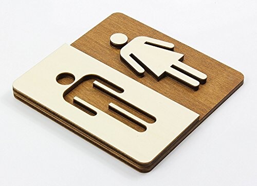 Manschin Laserdesign Plaque toilettes h/f en bois, Bois, Individuell, 14 x 14 cm