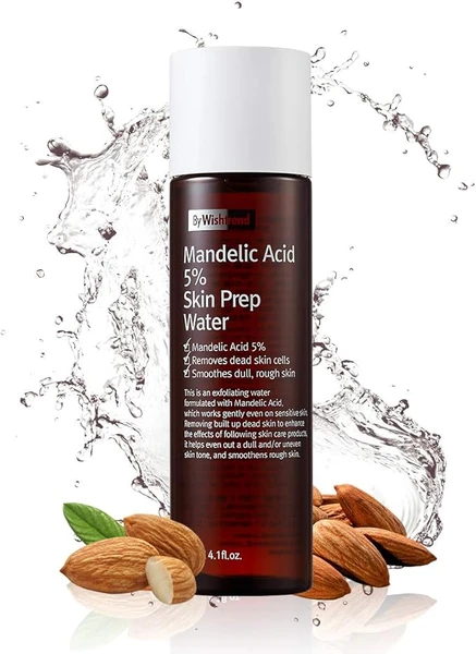BY WISHTREND Acide mandélique 5% d'eau de préparation de la peau, exfoliant doux pour le visage, idéal pour les peaux sensibles | Aide à soulager les pores obstrués et la pigmentation (4,1 Fl Oz (1