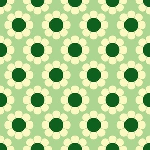 60s 70s Retro Flowers in Hunter Green on Fabric | Spoonflower