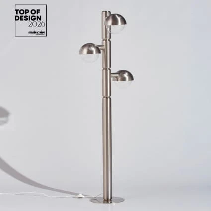 Lampadaire en inox gris avec 3 abat-jours globes transparents, H160 cm (gagnant TOP OF DESIGN) Pegomas | Maisons du Monde