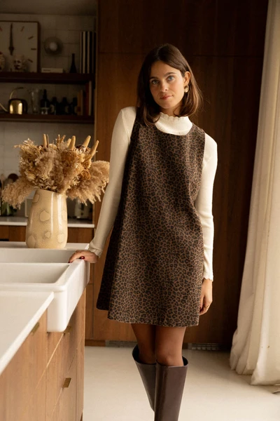 Robe Courte À Imprimé Léopard - Chocolat - Boutique Libertie