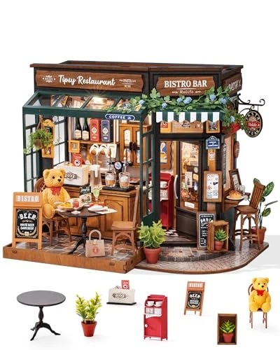 Rolife Kit de Maison Miniature à Construire - Restaurateur Tipsy, Maquette pour Adultes, Idée de Décoration pour Bureau Book Nook