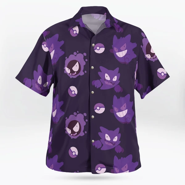 Gengar Pattern Pokemon Button Up Hawaiian Shirt - Tropi Hawaiian Shirts