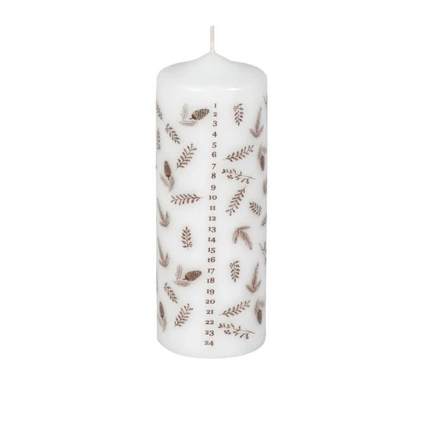 Bougie calendrier de l'Avent blanche imprimés marron